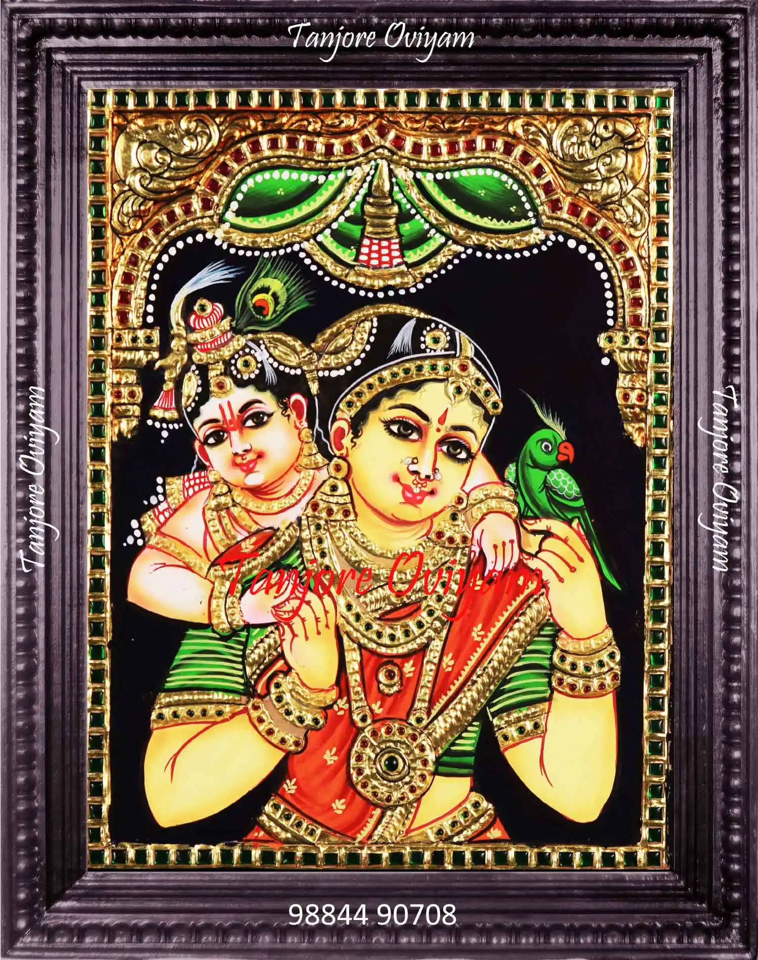 Authentic Krishna Yashodha painting with traditional Tanjore gold foil work and maternal devotional expression